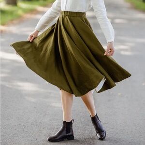 NWOT Son de Flor Linen Classic Skirt Rosemary Green S
